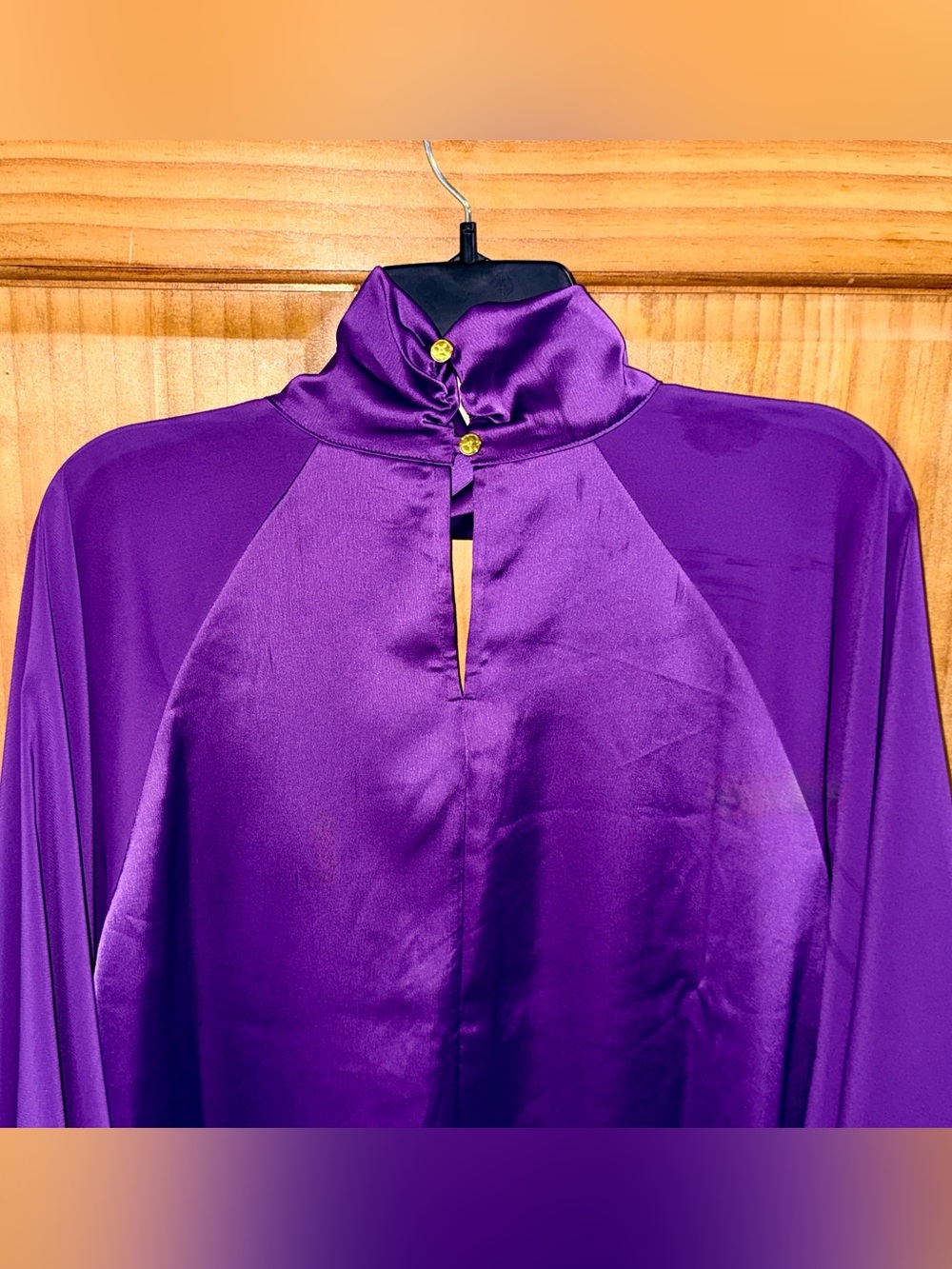 IMAN Purple Satin Keyhole Tie-Neck Blouse - Picture 8 of 11